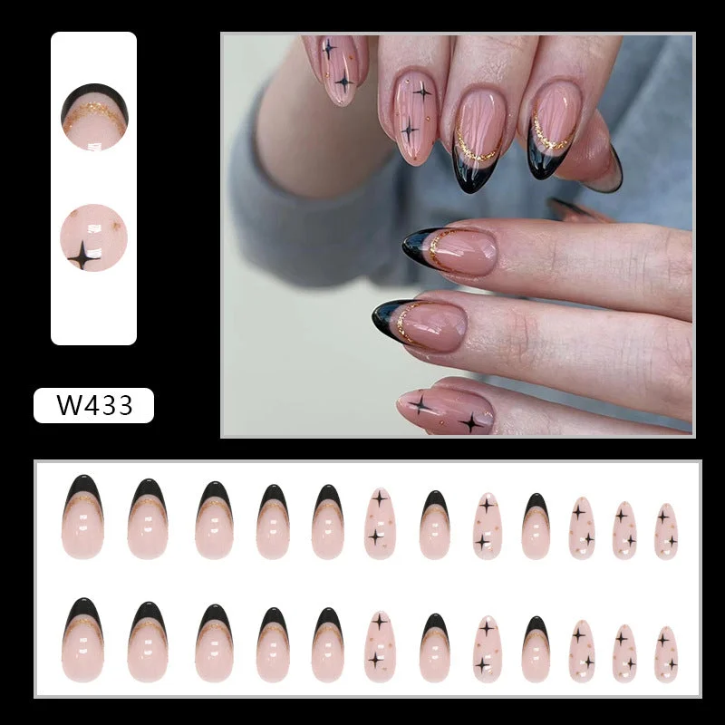 Shimmery nail art designs-Wholesale Sweet Cool Black French Strobe Gold Powder Nail Stickers