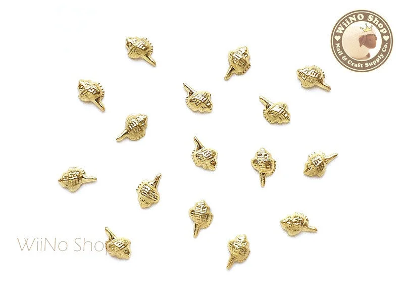 Nude nail polish colors-Gold Conch Seashell Metal Studs - 10 pcs