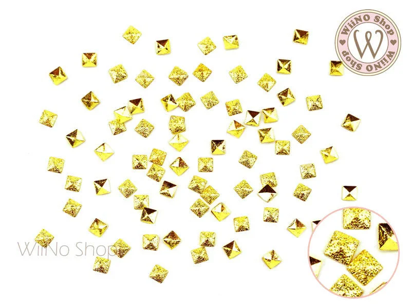 Neon nail gel colors-3mm Gold Textured Square Metal Studs - 25 pcs