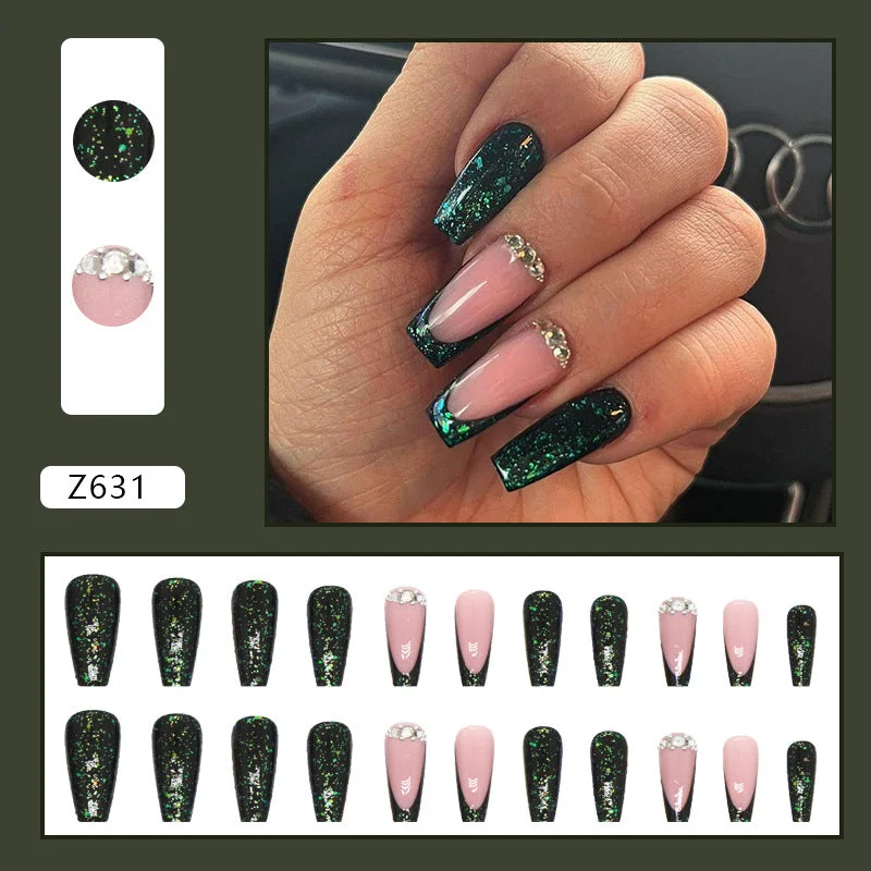 Glitter nail art overlays-Wholesale Emerald Burst Fragments Long Ballet Nail Stickers