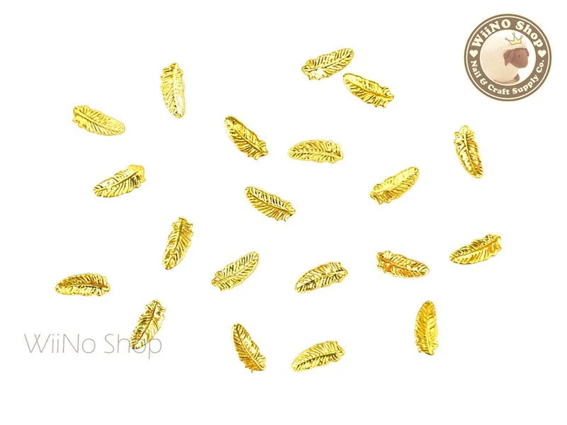 Glitter nail art stickers-Gold Small Feather Metal Studs - 10 pcs