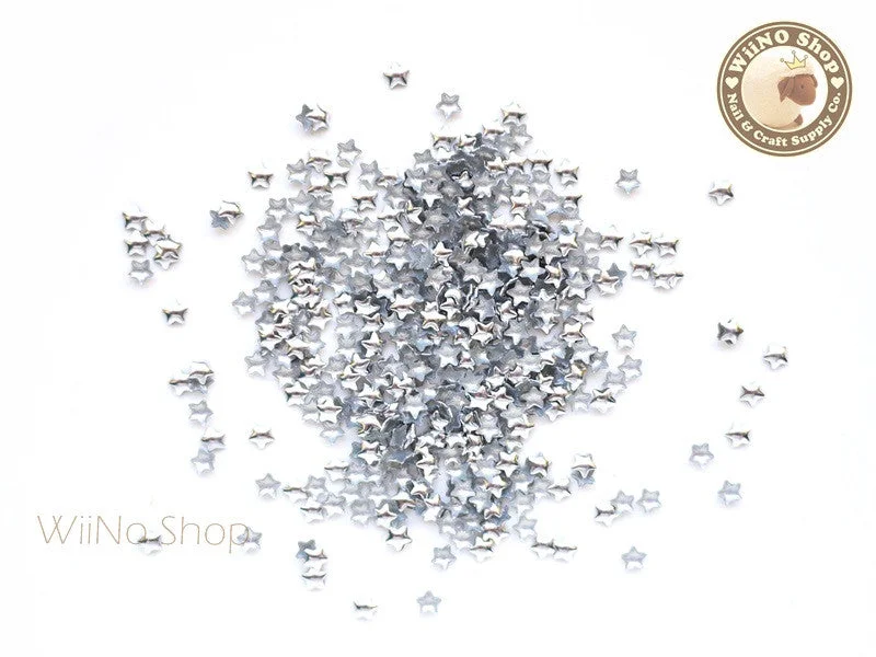 Glitter nail polish overlay-3mm Silver Star Metal Studs - 100 pcs