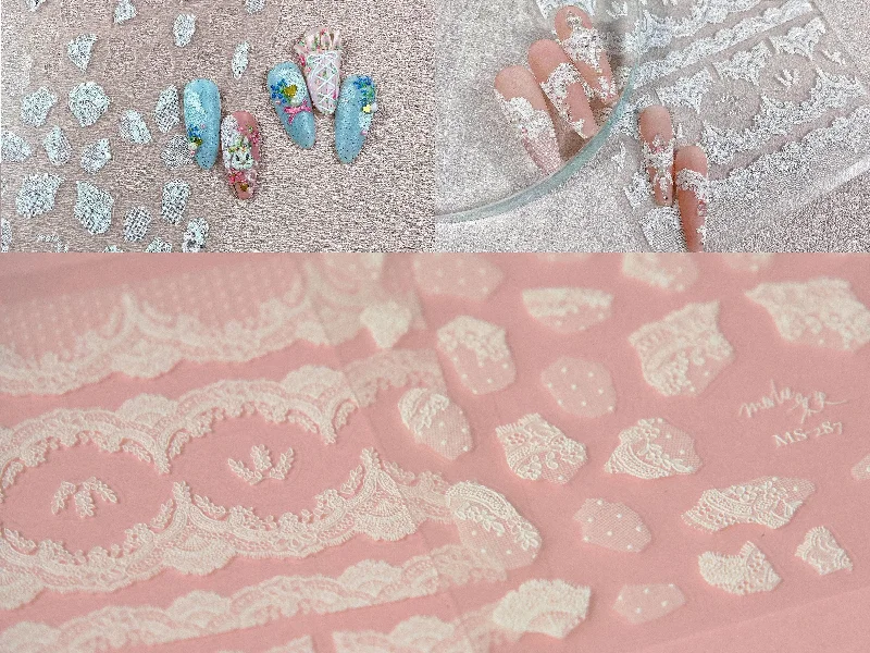 Quick-set nail top coat-White Vintage Tulle Lace Nail Sticker